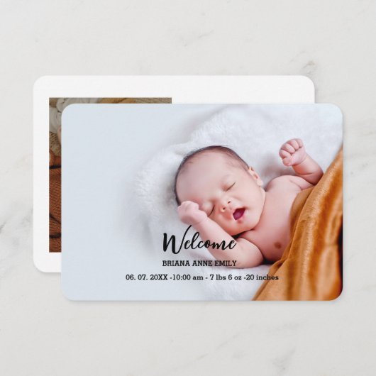 2枚の写真が誕生のお知らせ |新生児 案内状 (正面/裏面)