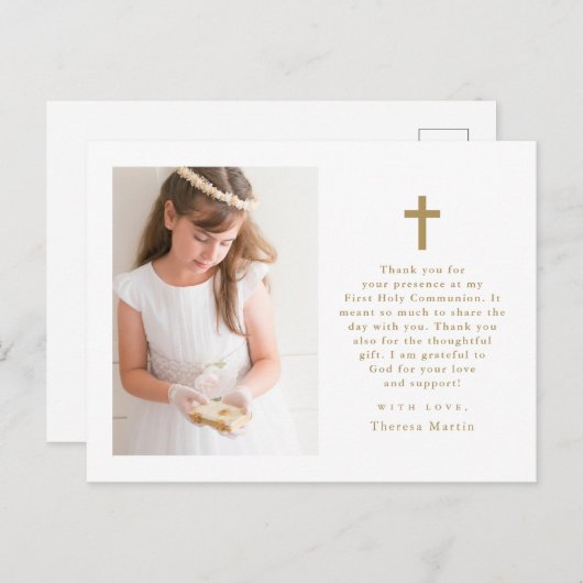 2枚の写真が載ったファーストコミュニオンの感謝を伝えるカード ポストカード (正面/裏面)