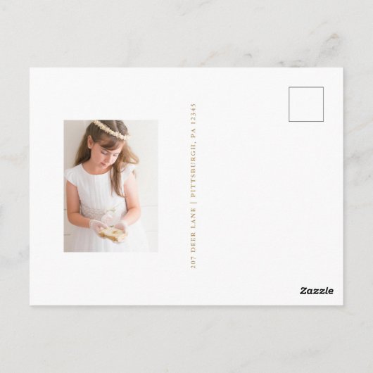 2枚の写真が載ったファーストコミュニオンの感謝を伝えるカード ポストカード (裏面)