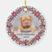 2枚の写真が飾れるレトロなホリデー フローラル クリスマスリース セラミックオーナメント (裏面)