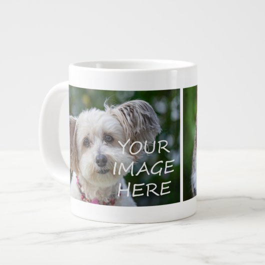 2枚の写真でペット猫の新しい写真を撮るDog Photo Mug ジャンボコーヒーマグカップ (正面左)