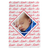 2枚の写真で愛の模様ピンク・バレンタイン ミディアムペーパーバッグ (裏面)