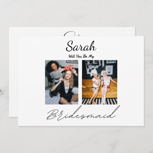 2枚の写真で見る、あなたは私のブライズメイドになってくれる？ 招待状 (正面/裏面)