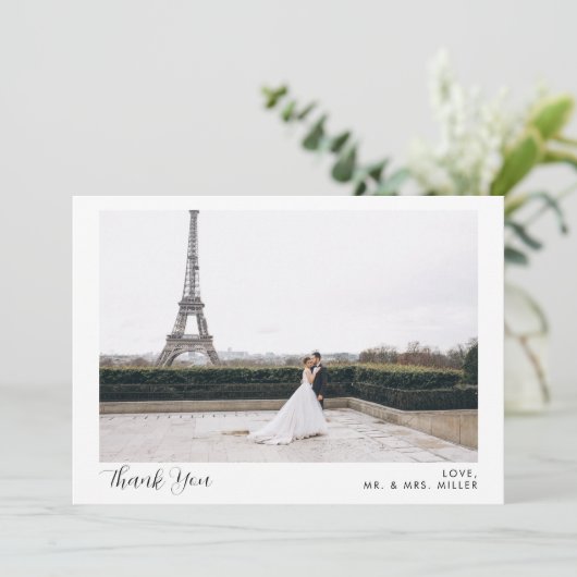 2枚の写真とカリグラフィー 結婚式のお礼カード 招待状 (スタンド正面)