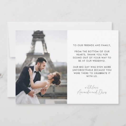 2枚の写真とカリグラフィー 結婚式のお礼カード 招待状 (裏面)