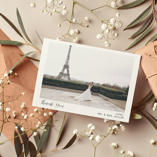 2枚の写真とカリグラフィー 結婚式のお礼カード 招待状