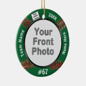 2枚の写真とロゴソフトボールオーナメント、お使いのカラー セラミックオーナメント (右)