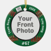 2枚の写真とロゴソフトボールオーナメント、お使いのカラー セラミックオーナメント (正面)