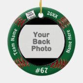 2枚の写真とロゴソフトボールオーナメント、お使いのカラー セラミックオーナメント (裏面)