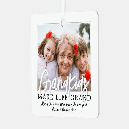 2枚の写真と子供の名前グランドキッズ メタルオーナメント (正面左)