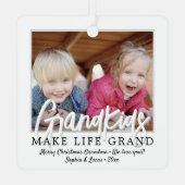 2枚の写真と子供の名前グランドキッズ メタルオーナメント (裏面)