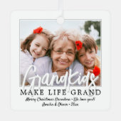 2枚の写真と子供の名前グランドキッズ メタルオーナメント (正面)