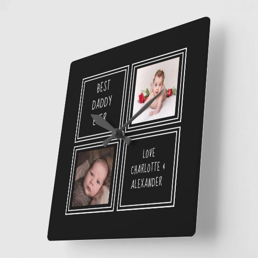 2枚の写真と文字テンプレート スクエア壁時計 (傾斜)