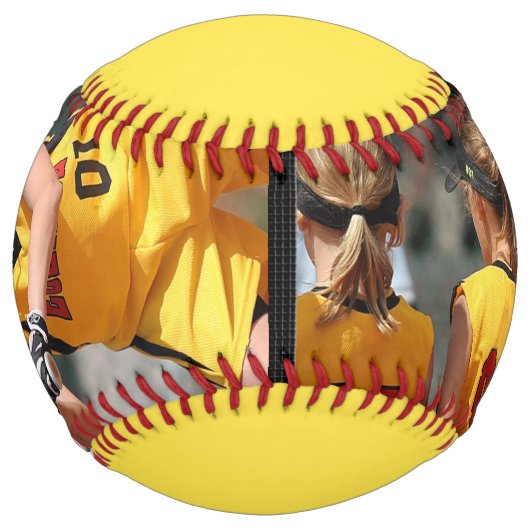 2枚の写真と文字パーソナライズされたソフトボール ソフトボール (裏面)