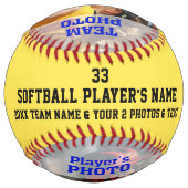 2枚の写真と文字パーソナライズされたソフトボール ソフトボール (正面)