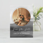 2枚の写真と白黒抽象芸術の重ね結婚合わせ セーブザデート (スタンド正面)