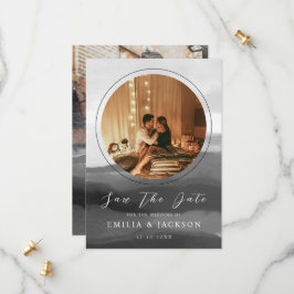 2枚の写真と白黒抽象芸術の重ね結婚合わせ セーブザデート