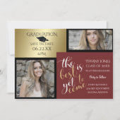 2枚の写真と色を選んで バーガンディーの卒業式 招待状 (正面)