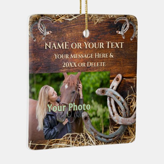 2枚の写真と贈パーソナライズされたり物(馬好き) セラミックオーナメント (右)