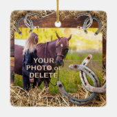 2枚の写真と贈パーソナライズされたり物(馬好き) セラミックオーナメント (裏面)