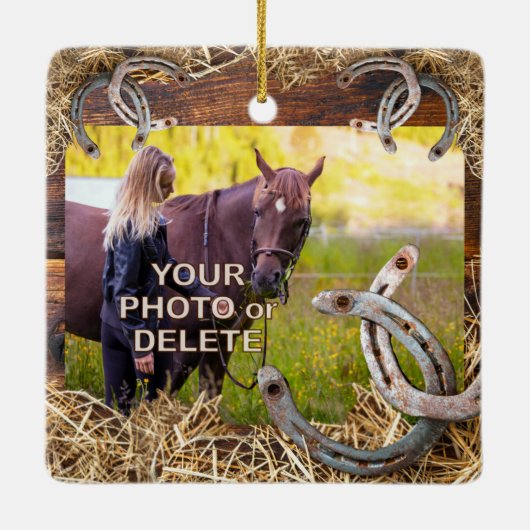 2枚の写真と贈パーソナライズされたり物(馬好き) セラミックオーナメント (裏面)