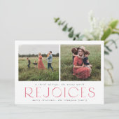 2枚の写真と赤い宗教的クリスマスカード 招待状 (スタンド正面)