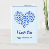 2枚の写真と青のバレンタインのハートを追加 カード (正面)