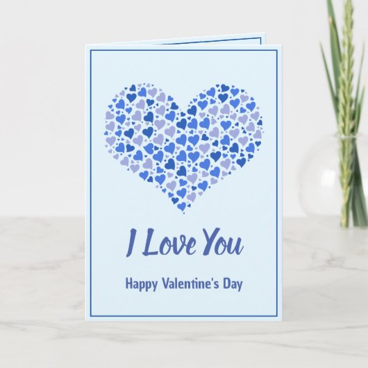 2枚の写真と青のバレンタインのハートを追加 カード (正面)