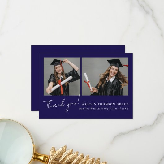 2枚の写真のコラージュモダンデザイン サンキューカード (正面/裏面インサイチュ)