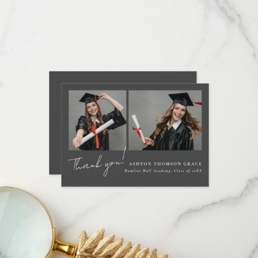 2枚の写真のコラージュモダンデザイン サンキューカード (正面/裏面インサイチュ)