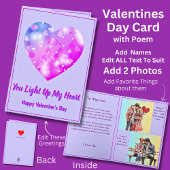 2枚の写真のバレンタインデー輝くハートの愛の詩を追加 カード