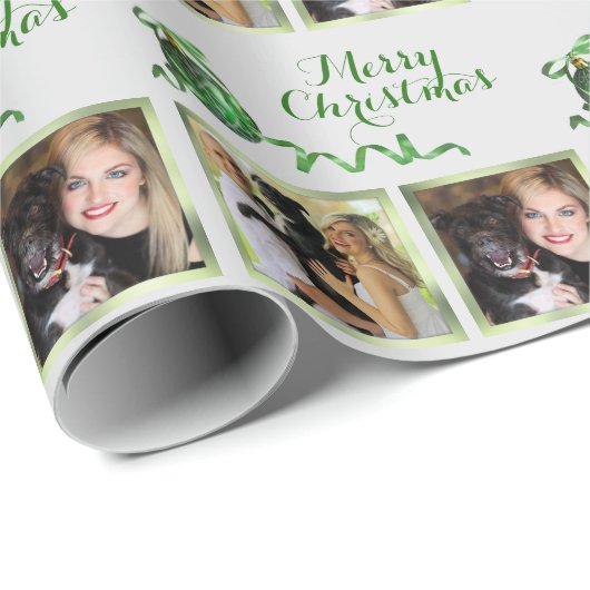 2枚の写真のパーソナライズされたクリスマス ラッピングペーパー (ロールコーナー)