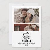 2枚の写真のミニマリスト私たちの最初のクリスマスの結婚 シーズンカード (正面)