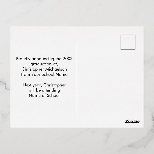 2枚の写真の卒業のスクリプト 箔招待状ポストカード (裏面)