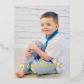 2枚の写真の卒業のスクリプト 箔招待状ポストカード (正面)