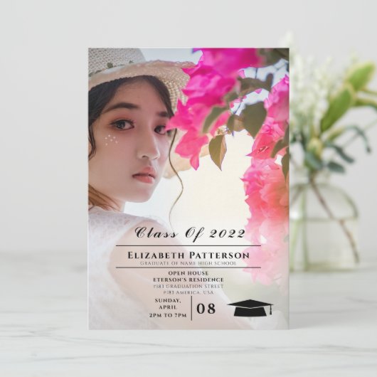 2枚の写真の卒業シンプルエレガントスクリプト 招待状 (スタンド正面)