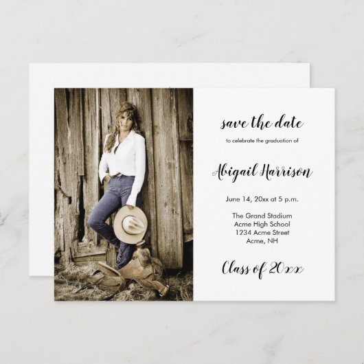 2枚の写真の卒業式が日付を保存 案内ポストカード (正面/裏面)