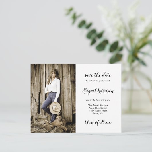 2枚の写真の卒業式が日付を保存 案内ポストカード (スタンド正面)