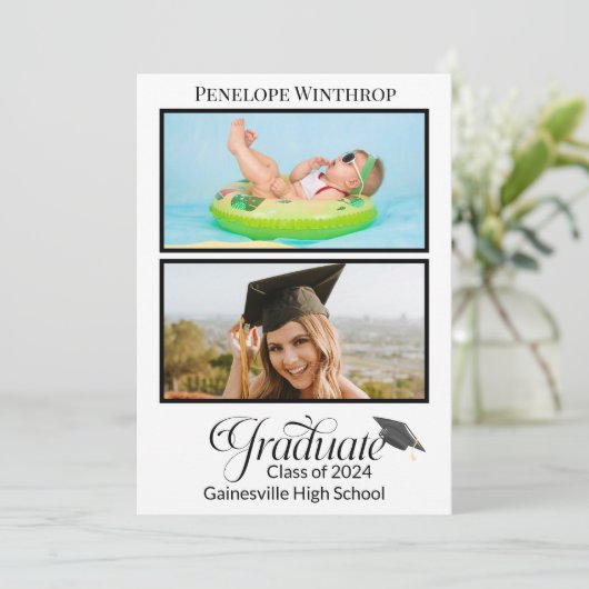 2枚の写真の卒業発表とパーティー招待状 招待状 (スタンド正面)