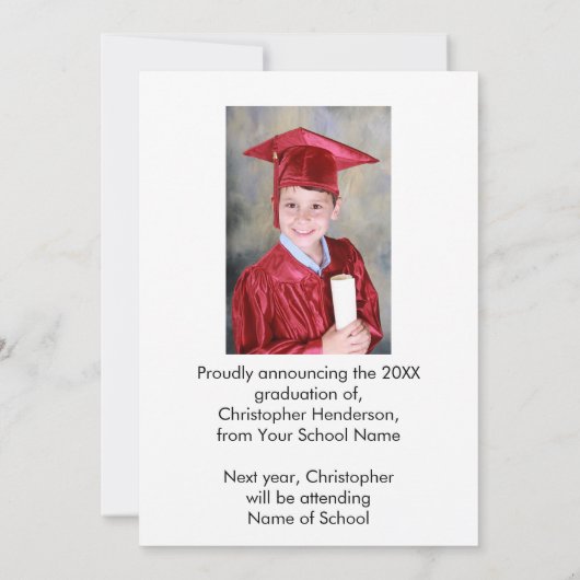 2枚の写真の卒業発表のスクリプト 招待状 (裏面)