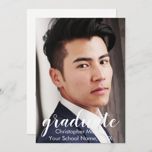 2枚の写真の卒業発表のスクリプト 招待状 (正面/裏面)