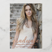 2枚の写真の卒業発表のスクリプト 箔招待状 (正面)