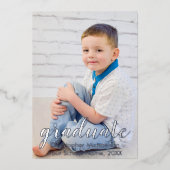 2枚の写真の卒業発表のスクリプト 箔招待状 (正面)