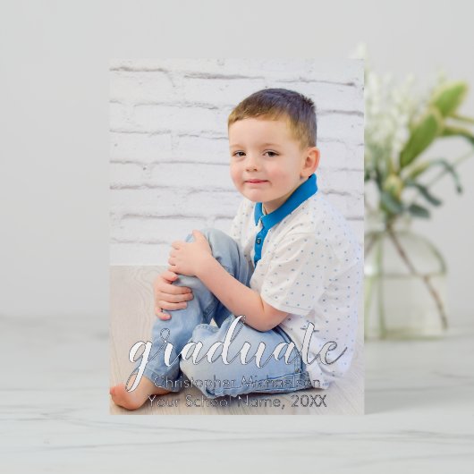 2枚の写真の卒業発表のスクリプト 箔招待状 (立ち正面)