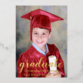 2枚の写真の卒業発表のスクリプト 箔招待状 (正面)