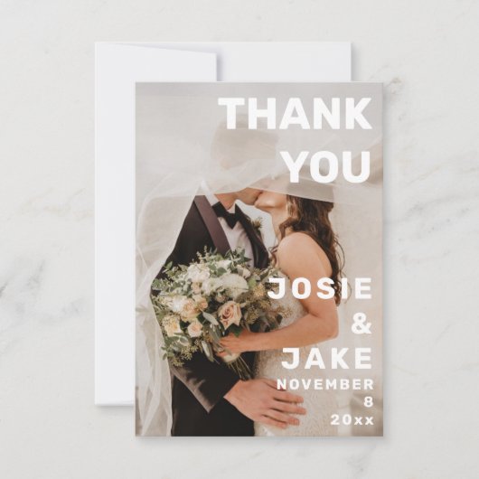 2枚の写真の大きはっきりしたさと結婚サンキューカード 招待状 (正面)