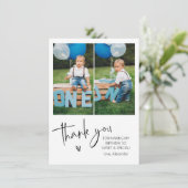 2枚の写真の子供の誕生日 サンキューカード (スタンド正面)
