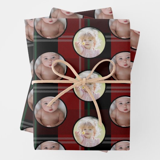 2枚の写真の家族の写真のクリスマス ラッピングペーパーシート (インサイチュ)