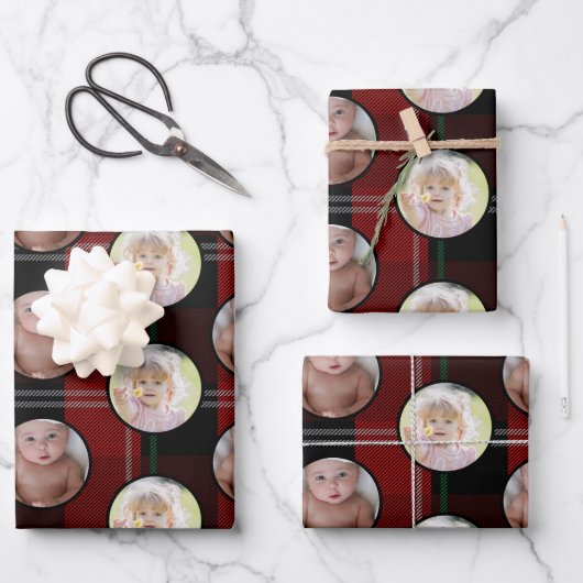 2枚の写真の家族の写真のクリスマス ラッピングペーパーシート (正面)
