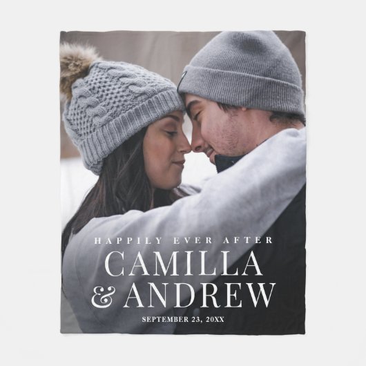 2枚の写真の後で幸せに フリースブランケット (正面)